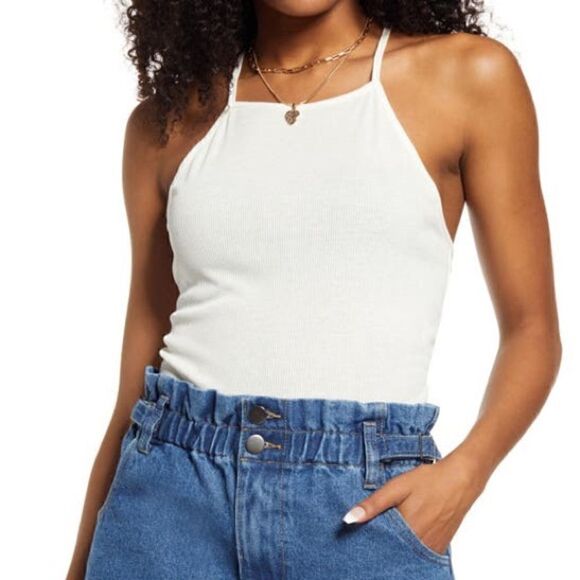 BP | Ribbed Tie Back Crop Tank In Ivory - Picture 1 of 4
